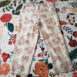 Adrianna Papell Cream/Burgundy Silk Beaded Pants Sz 14 Garden Party/Brunch